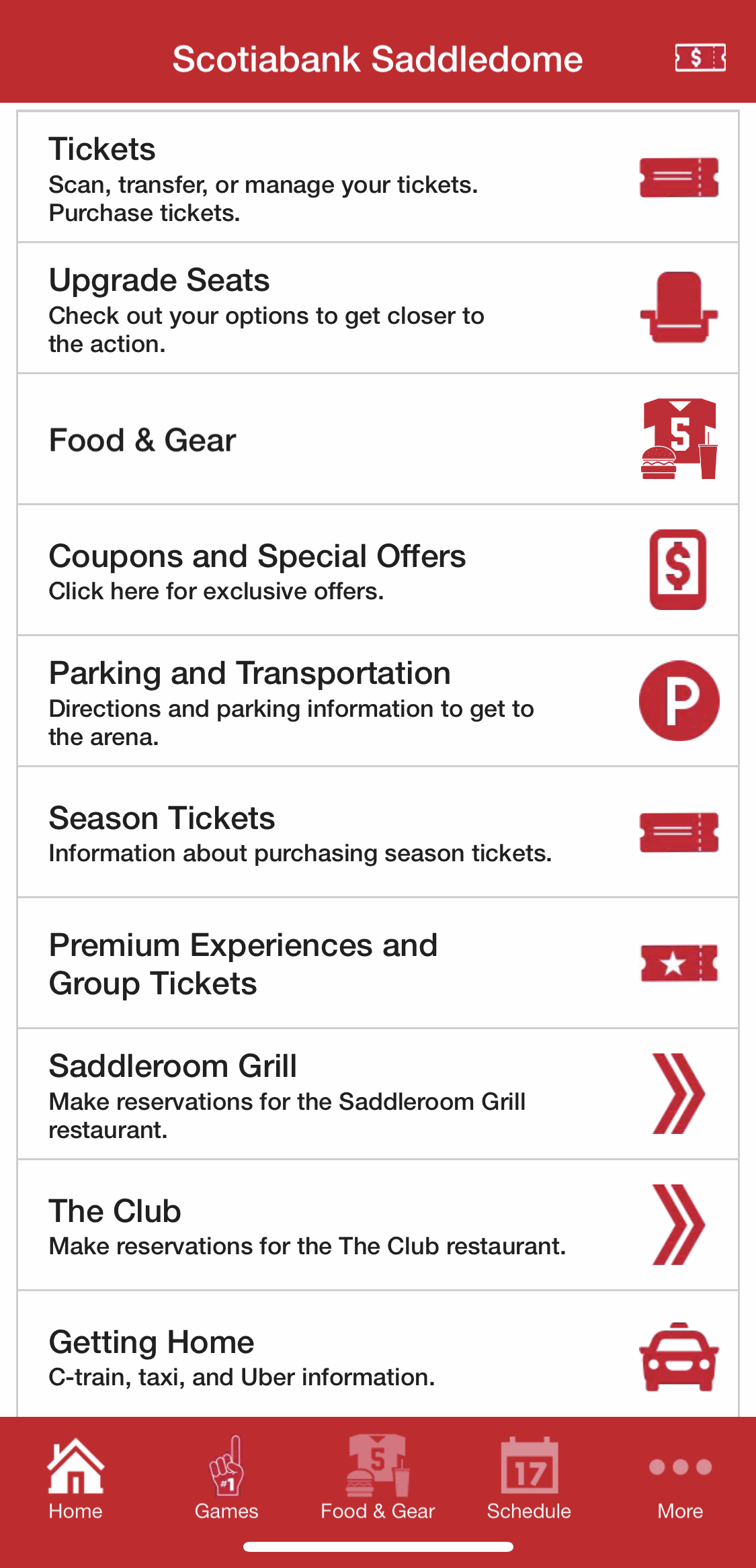 AppScreenshot A screenshot of the Saddledome live app main home screen