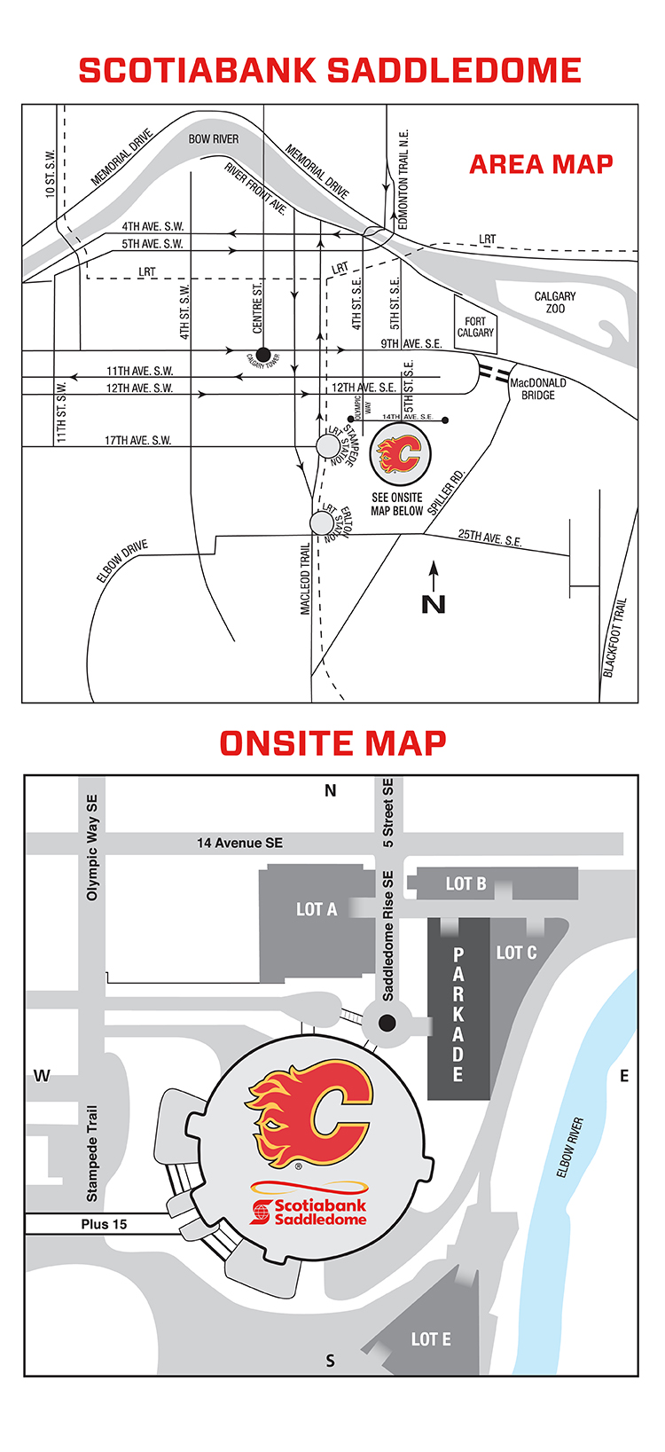 A map of where to park at the Scotiabank Saddledome