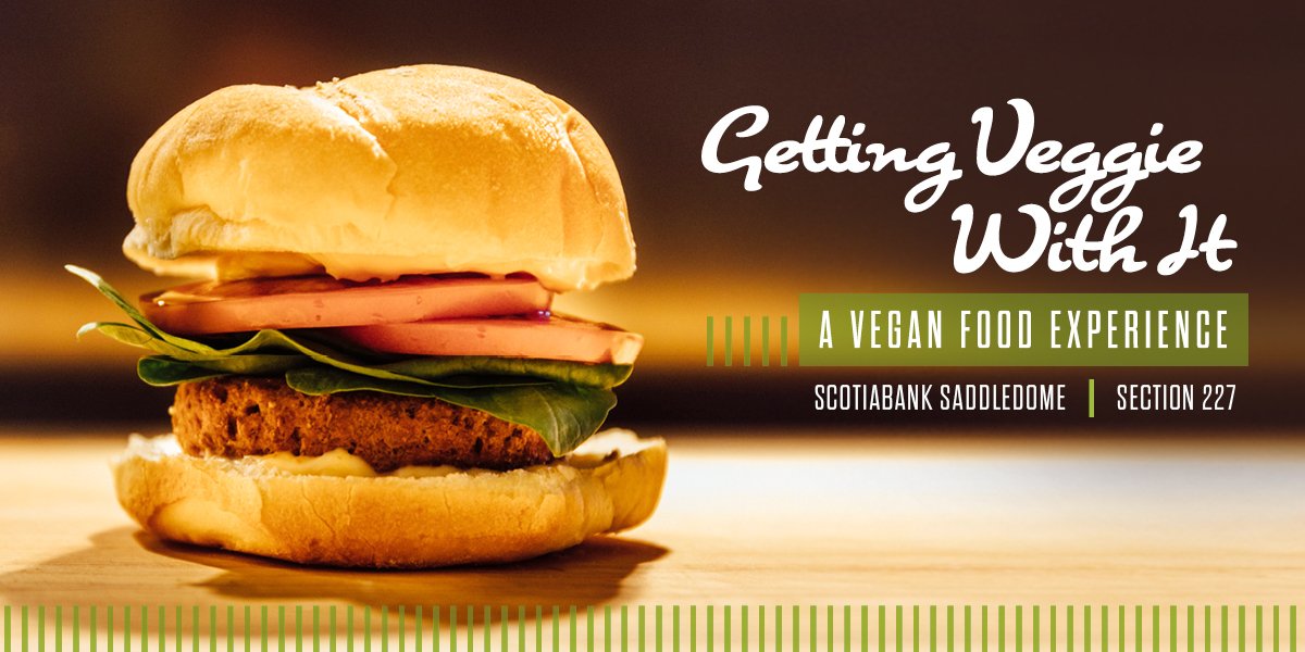 A vegan burger with the Getting Veggie With It logo next to it
